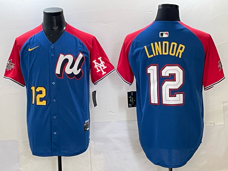 Men New York Mets #12 Lindor Blue white All star 2025 Nike MLB Jersey 008